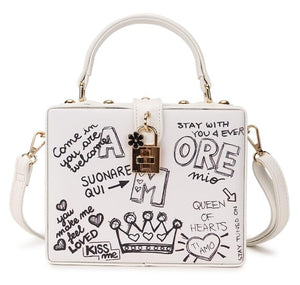 Black & White Graffiti Cartoon PU Leather Messenger Bag