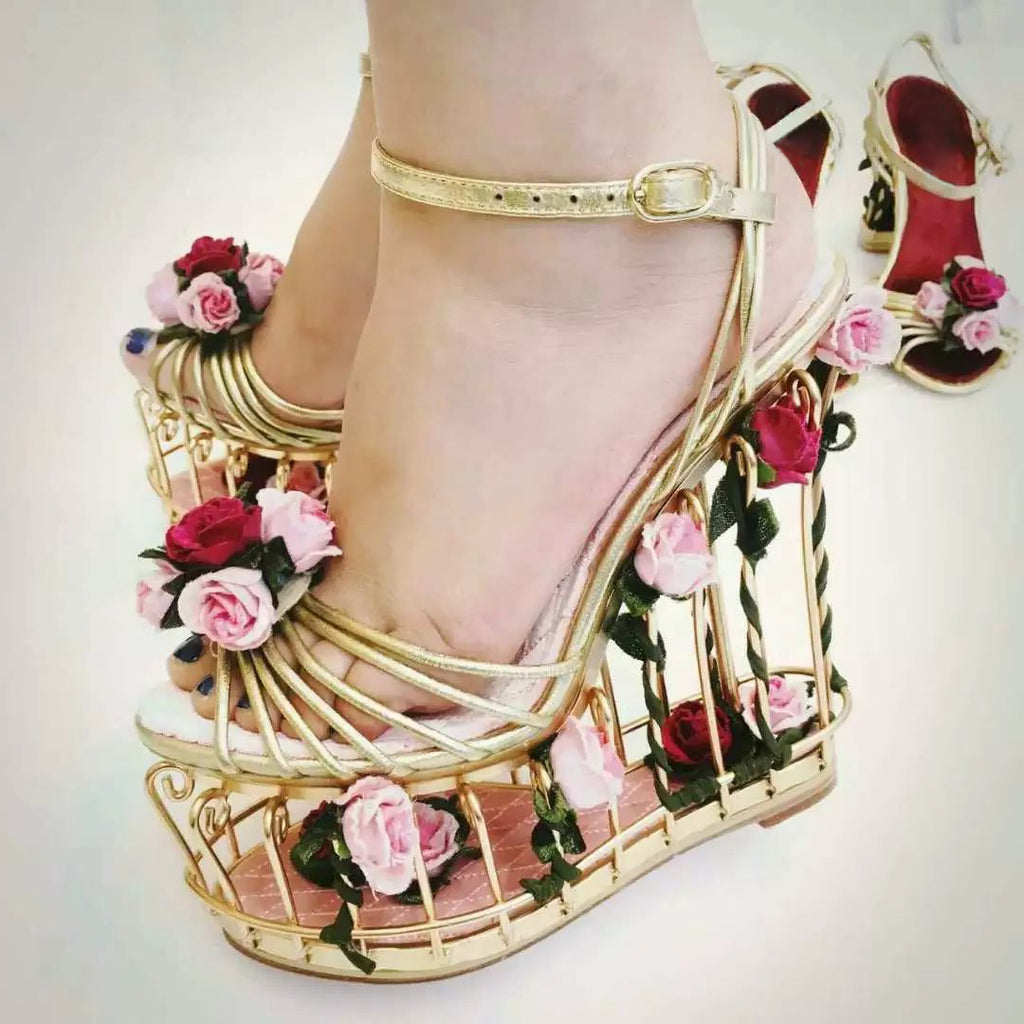 3D Rose Flower Birdcage Heels